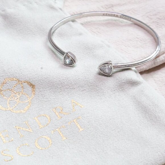 Kendra Scott Arden Silver Cuff Bracelet White Crystal Elegant Jewelry New - Picture 2 of 3